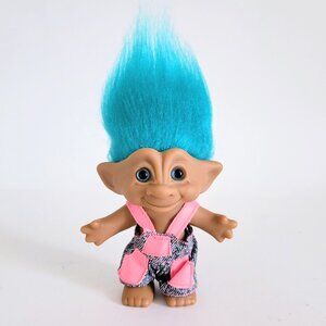 Vintage Ace Treasure Troll Doll Turquoise Hair Acid Wash Jumper Outfit Toy 1990s